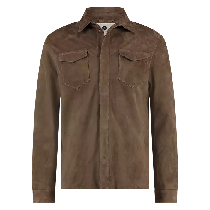 Alter Ego heren suede over shirt dark taupe