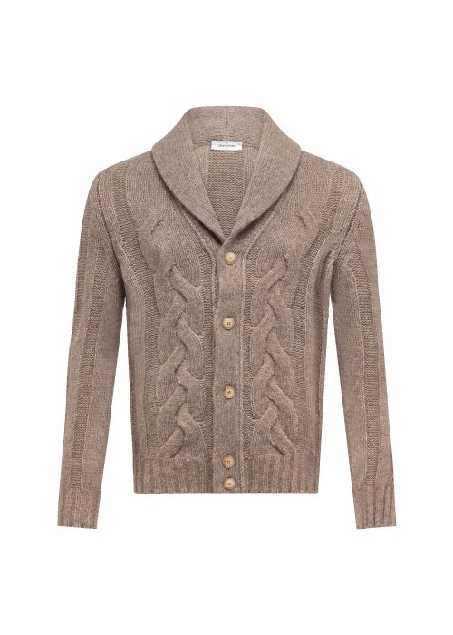 Gran Sasso Shawl neck kabel vest taupe