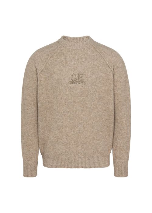 C.P.Company logo knit crewneck licht brown melange