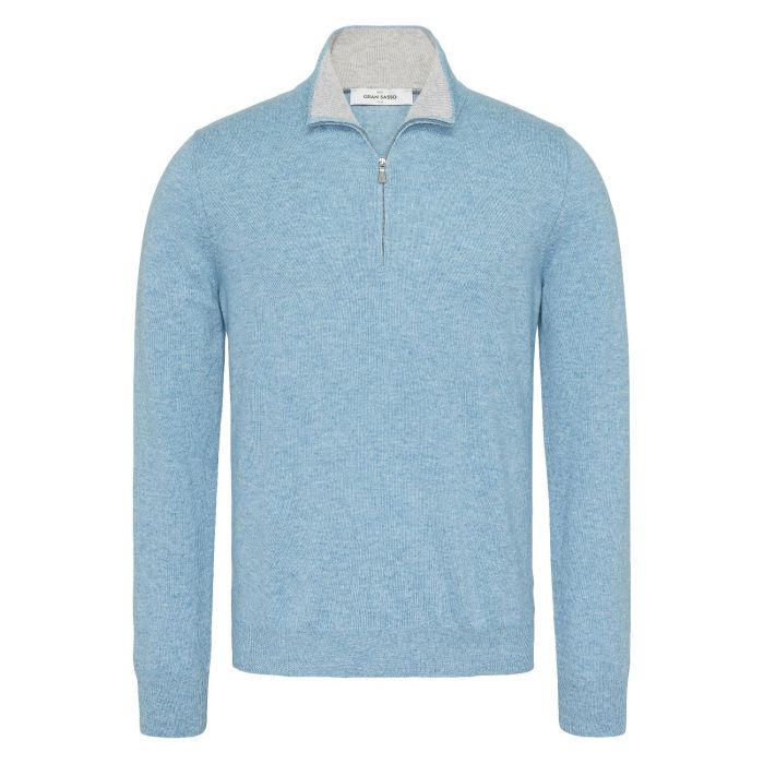 Gran Sasso mock zip light blue melange