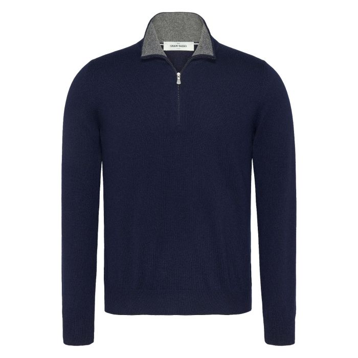 Gran Sasso zip mock donker blauw