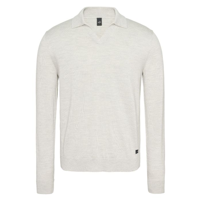 Wahts open collar polo ls light grey melange