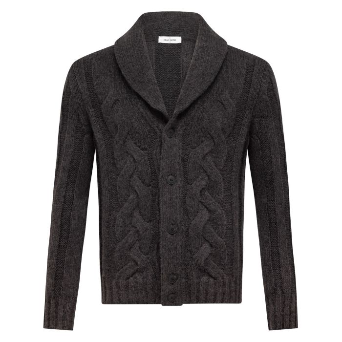 Gran Sasso Shawl neck kabel vest anthra