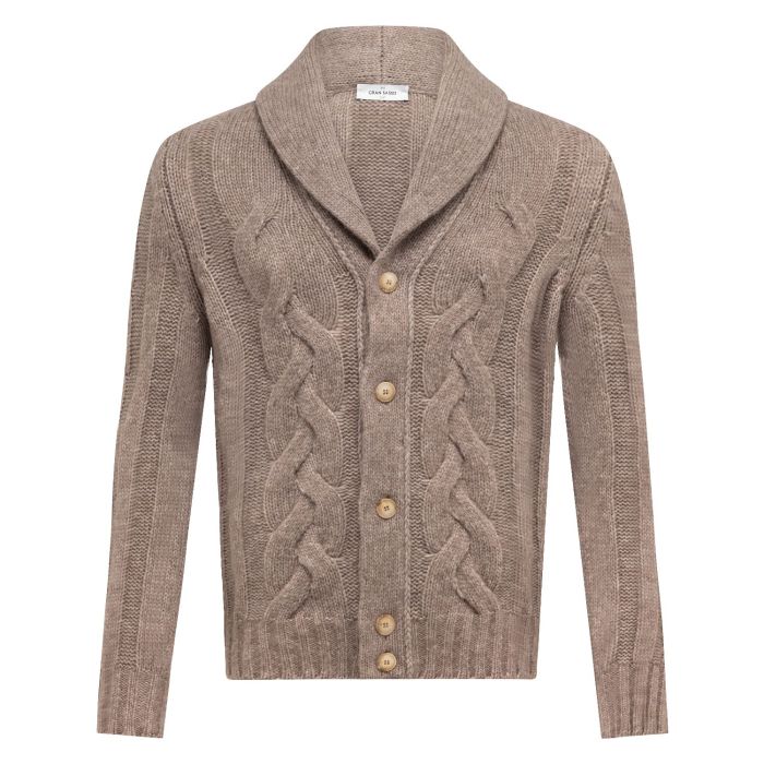 Gran Sasso Shawl neck kabel vest taupe