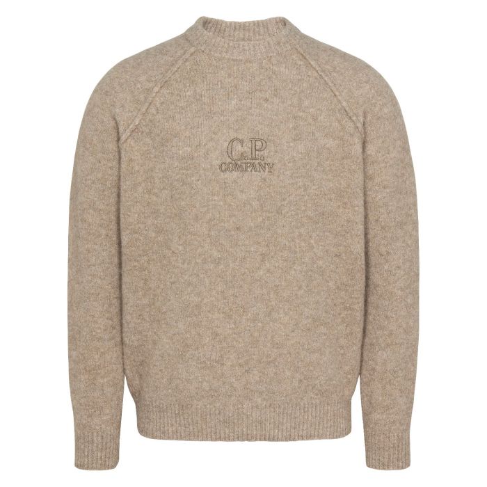 C.P.Company logo knit crewneck licht brown melange