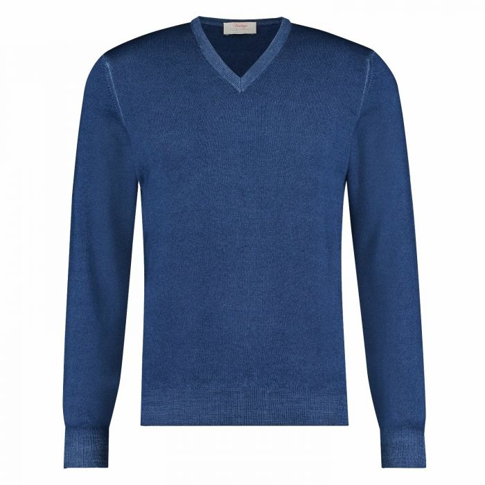 Gran Sasso heren knit v-hals midden blauw