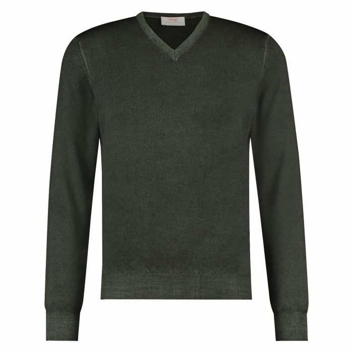 Gran Sasso heren knit v-hals donker groen