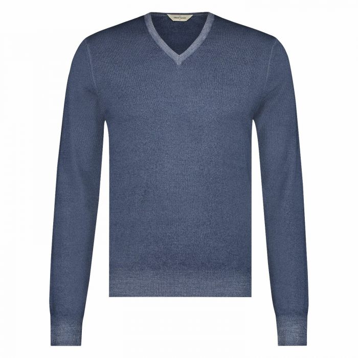 Gran Sasso merino V-hals l blauw mele